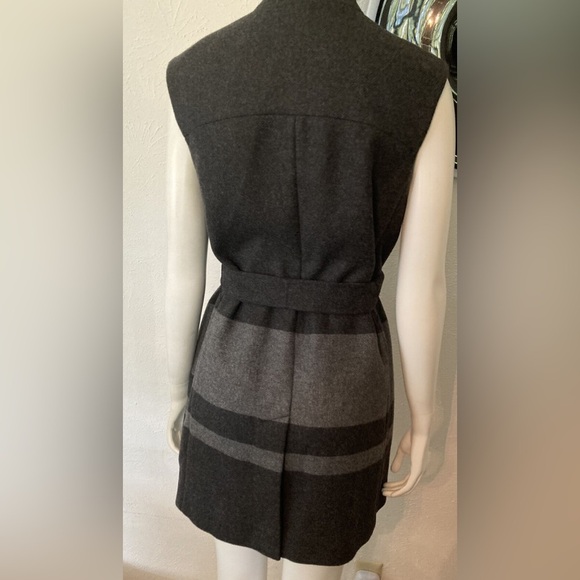 VINCE Blanket Stripe Long Vest Small Belted Gray Wool Blend Pockets Size M - Picture 3 of 11